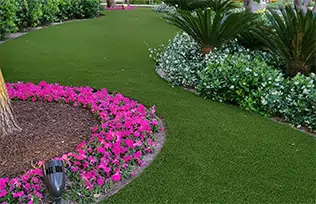 flower beds with artificial grass