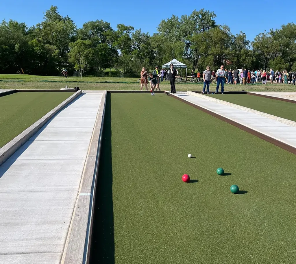 people playing on bocce ball court