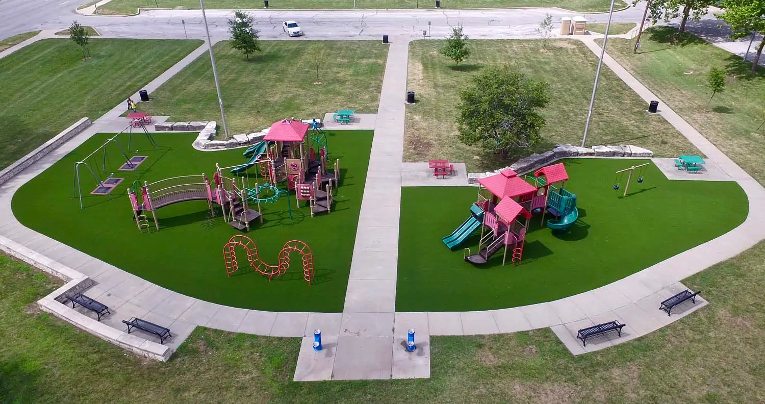 SYNLawn artificial grass park drone shot