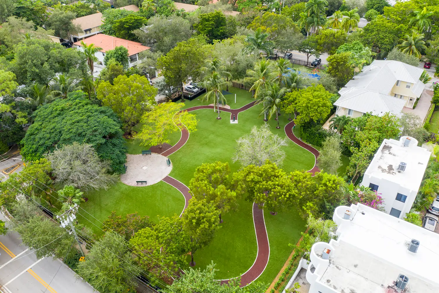 Drone shot of SYNLawn artificial grass park